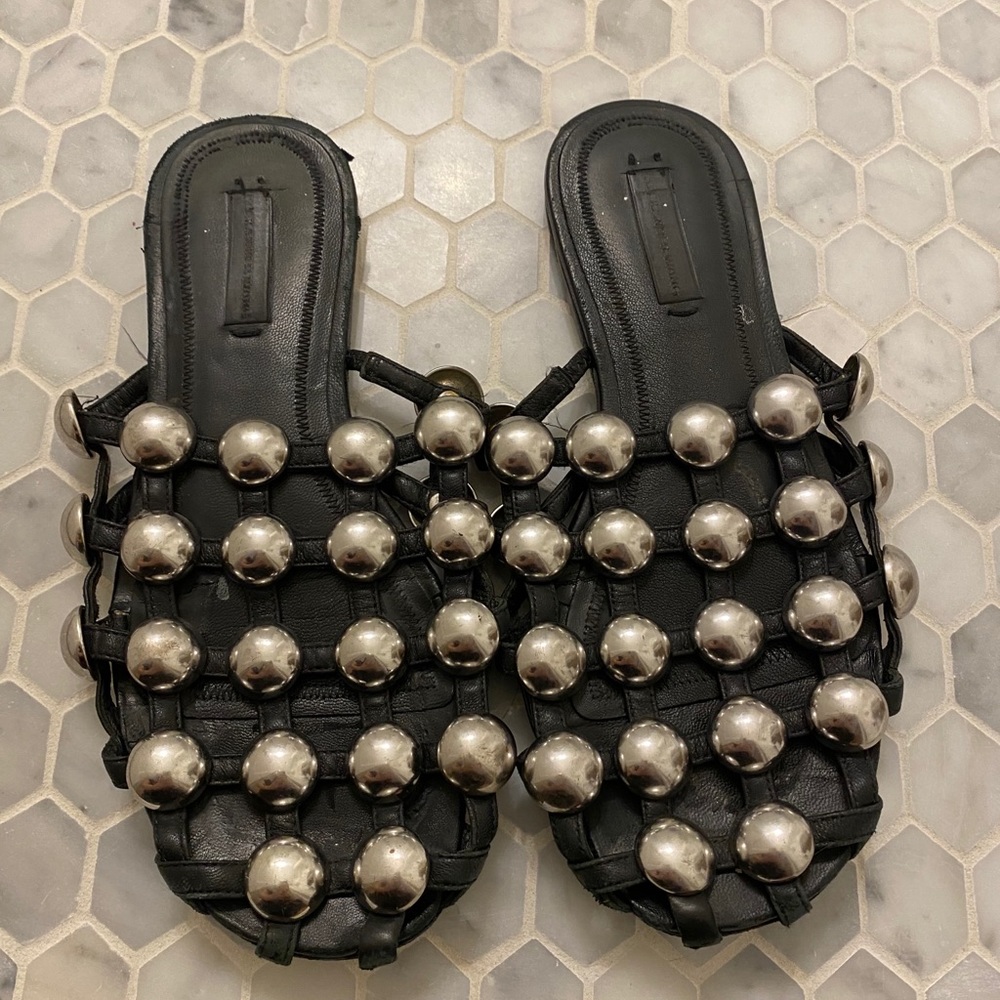 Black and Silver Alexander Wang Slides